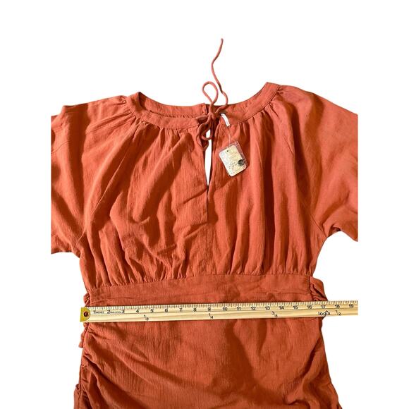 NWT Free People Terra Cotta Cotton Gauzy Boho Festival Mini Dress Size L Cottage - Picture 6 of 11
